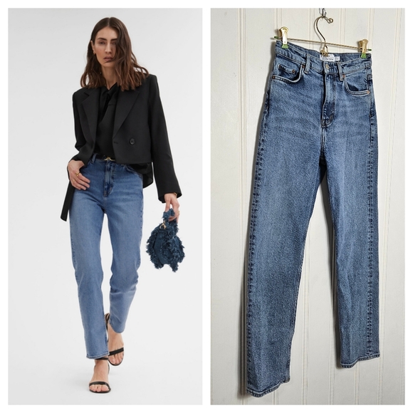 & Other Stories Jeans High Rise Blue Denim Slim Fit Straight Womens Sz EUR 25